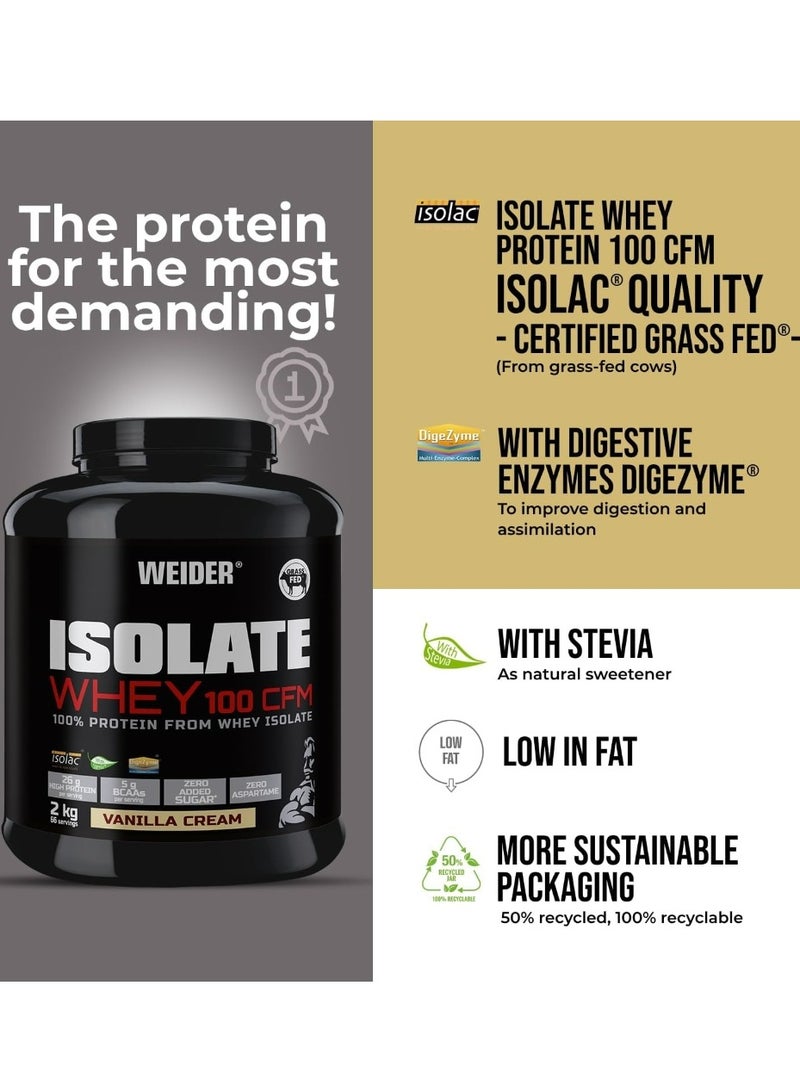 Weider Isolate Whey 100 CFM 2kg Vanilla Cream Flavour. Protein Powder with 25g Proteins and 5g BCAAs per Serving. Low Sugar. Aspartame-Free. - Image 5