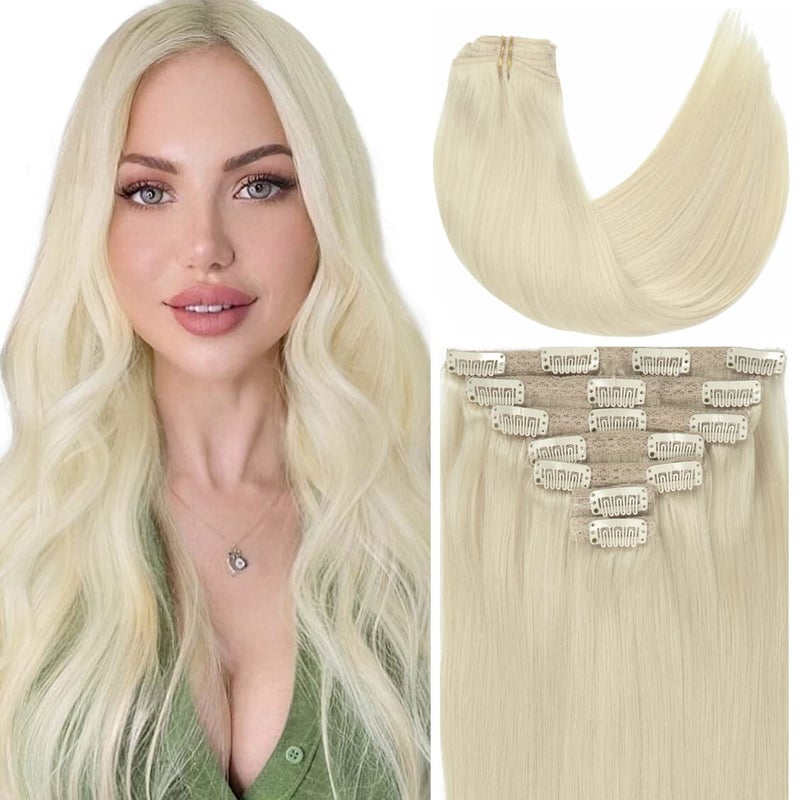 Caliee Blonde Hair Extensions Clip in Human Hair Thick Extension Full Head Seamless Double Weft Lace Remy Hair Extensions with 16 Clips 120g 18inch