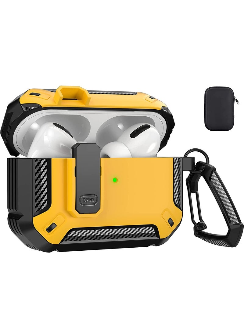 AirPods Pro 2nd Generation Case Cover 2022, AirPods Pro 2 Protective Case with Lock Gen 2 Military Hard Rugged Shockproof Cover with Keychain Compatible with Apple Airpods Pro 2, Yellow - Image 1