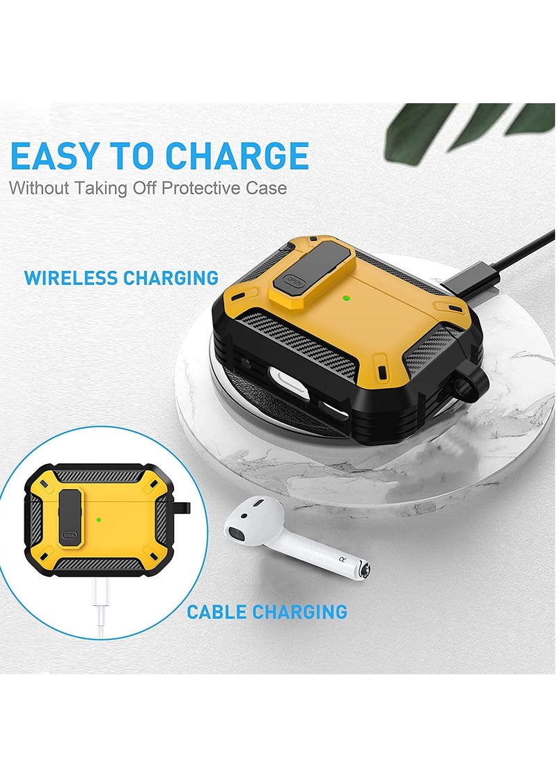 AirPods Pro 2nd Generation Case Cover 2022, AirPods Pro 2 Protective Case with Lock Gen 2 Military Hard Rugged Shockproof Cover with Keychain Compatible with Apple Airpods Pro 2, Yellow - Image 4