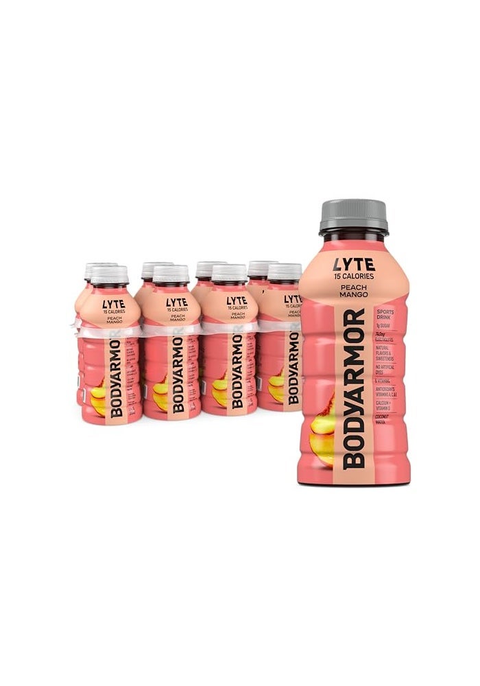 BODYARMOR LYTE Peach Mango Electrolyte Drink 15 Calories 12 Fl Oz Bottles 8 Pack Coconut Water Sports Drink Natural Flavor  B Vitamins - Image 1