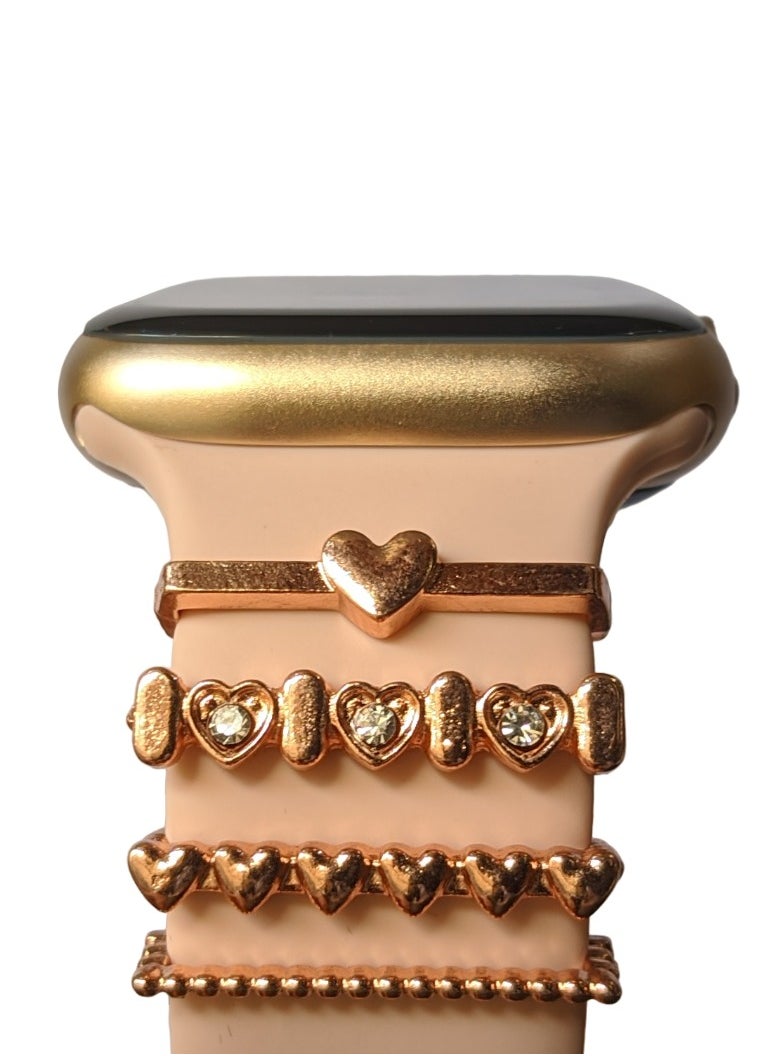 Generic - Creative For Apple Watch Band Diamond Love Ornament Metal Wristbelt Charms Decorative Ring Smart Watch Silicone Strap Accessory - Image 1