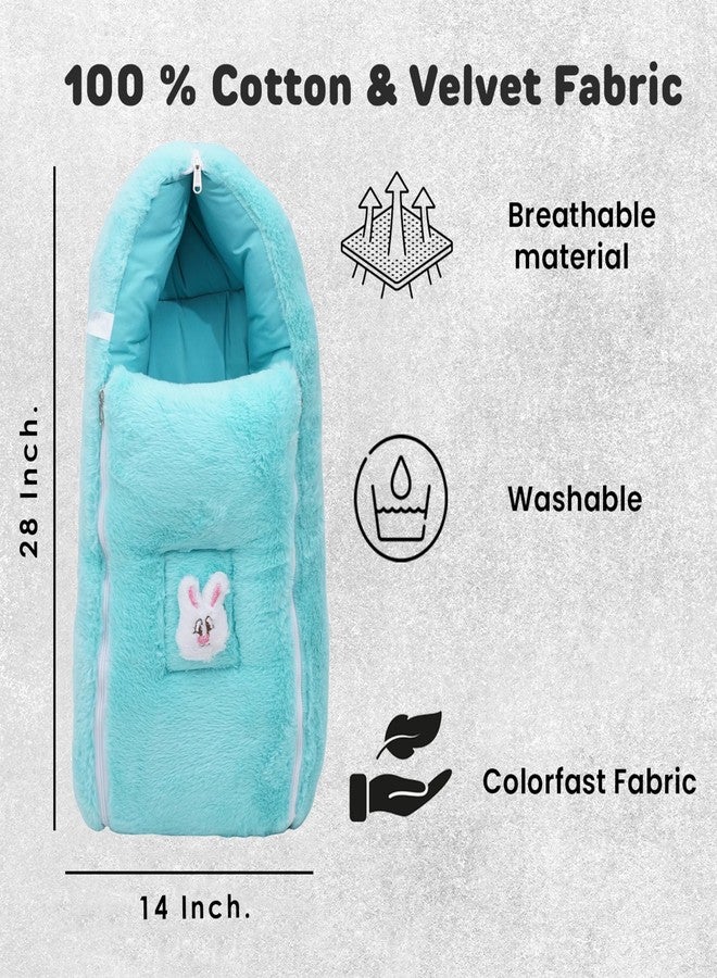 فوي دروب كيس نوم للأطفال من فوي دروب، ناعم ومخملي، عش حمل للأطفال حديثي الولادة مع غطاء رأس وسحاب، غطاء دافئ للرضع مناسب لفصل الشتاء والسفر وعربة الأطفال والاستخدام المنزلي، تصميم أرنب، مريح للأولاد والبنات (لون أخضر بحري مخملي). - Image 4