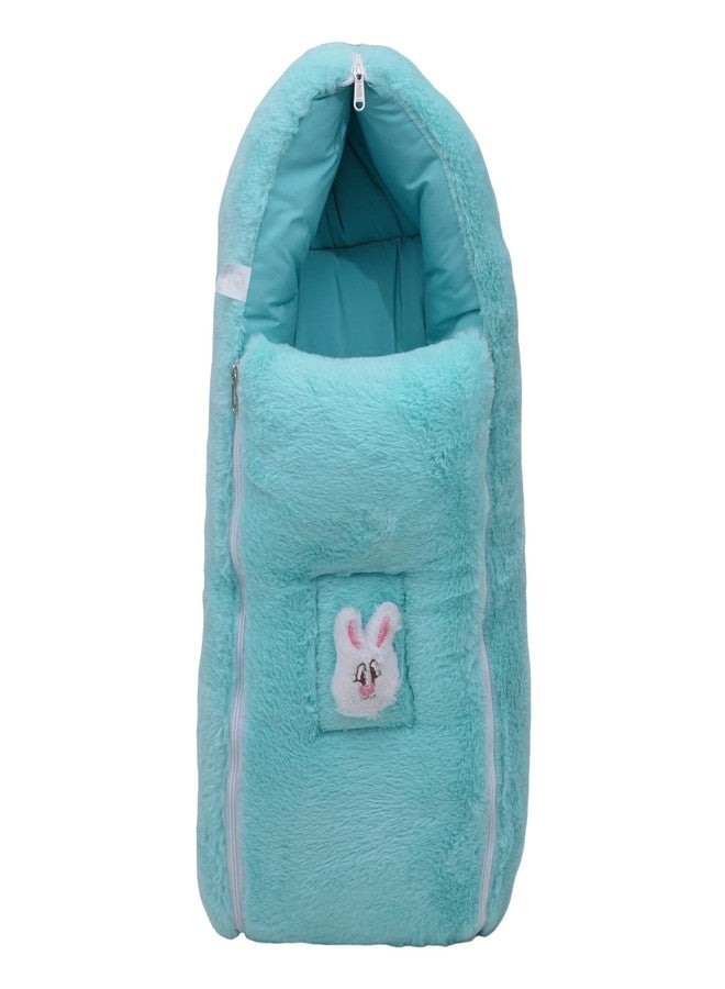 فوي دروب كيس نوم للأطفال من فوي دروب، ناعم ومخملي، عش حمل للأطفال حديثي الولادة مع غطاء رأس وسحاب، غطاء دافئ للرضع مناسب لفصل الشتاء والسفر وعربة الأطفال والاستخدام المنزلي، تصميم أرنب، مريح للأولاد والبنات (لون أخضر بحري مخملي). - Image 1