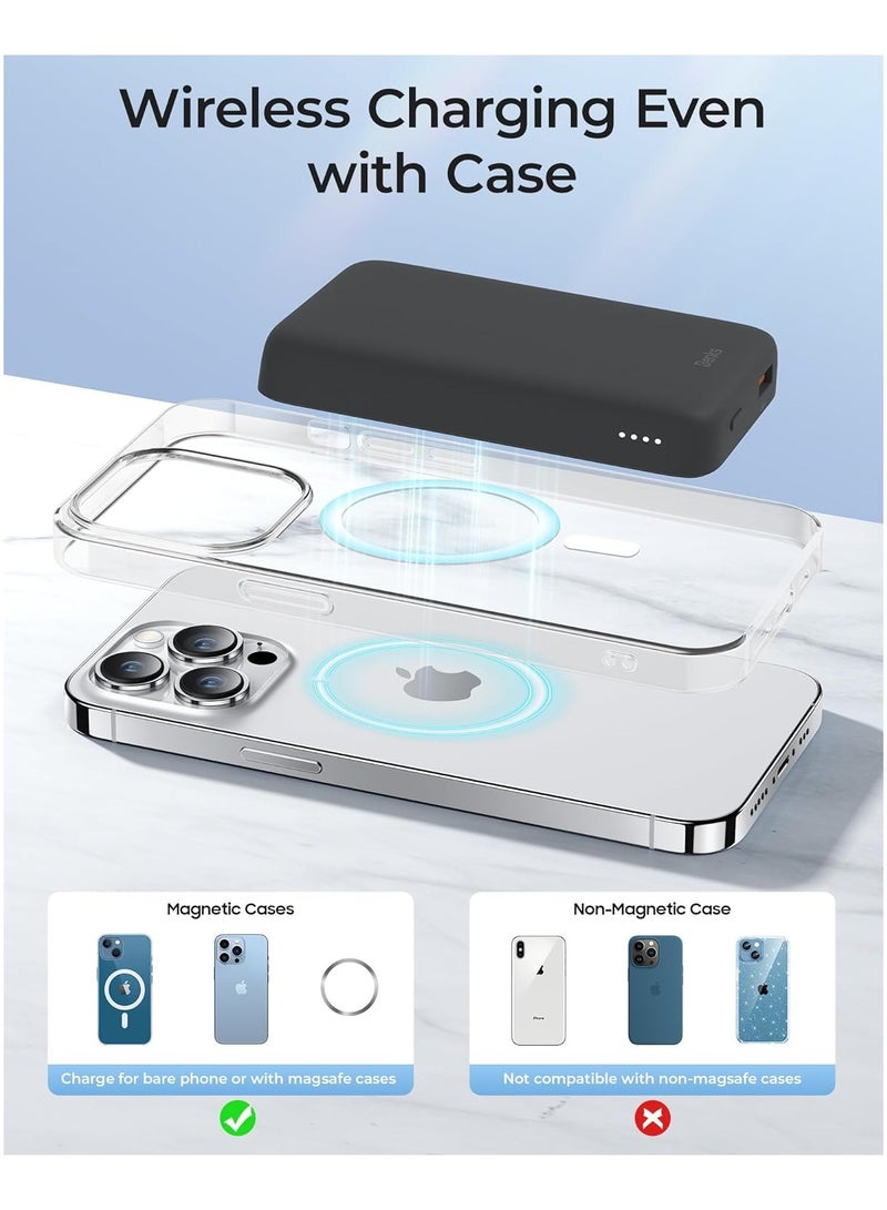 BENKS Magnetic Power Bank, 10,000mAh Wireless Portable Charger, for MagSafe Battery Pack with Two-Way 15W USB-C Ports for iPhone 15/14/13/12 Series, Black - Image 4