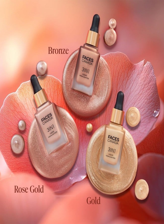Facescanada FACES CANADA 3 in 1 Liquid Highlighter - Rose Gold 03, 18ml | Primer | Highlighter | Strobe Serum | Luminous Finish | Lightweight Formula | Hydrating | Long Lasting Glow | Easily Blendable - Image 4