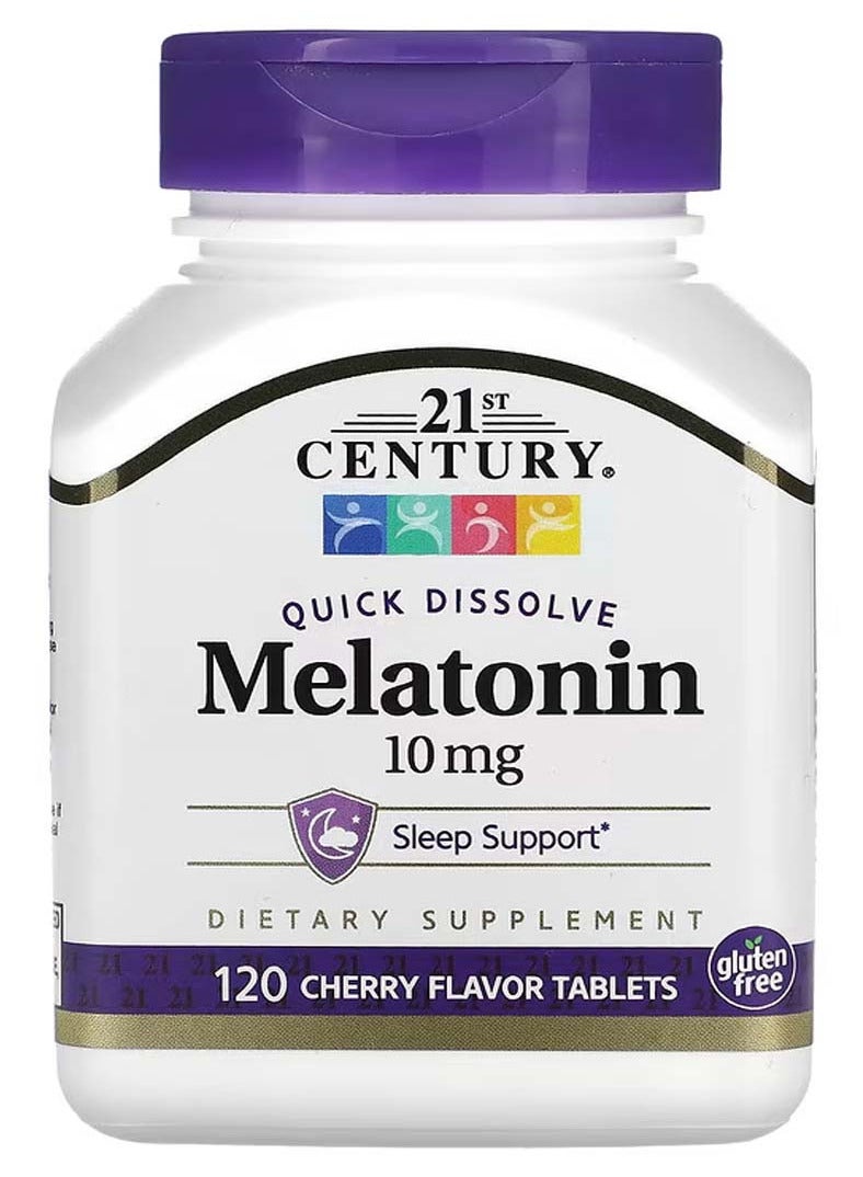 القرن الحادي والعشرون ميلاتونين سريع الذوبان، نكهة الكرز، يساعد على الاسترخاء و النوم، 10 ملجم، 120 قرصًا - Image 1