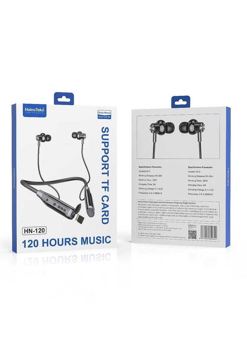 Haino Teko Haino Teko Germany HN120 Bluetooth Neck Band 120 Hours Music With High Bass Sound Quality Super Clear Mic and TF Card Support Black  - Image 2