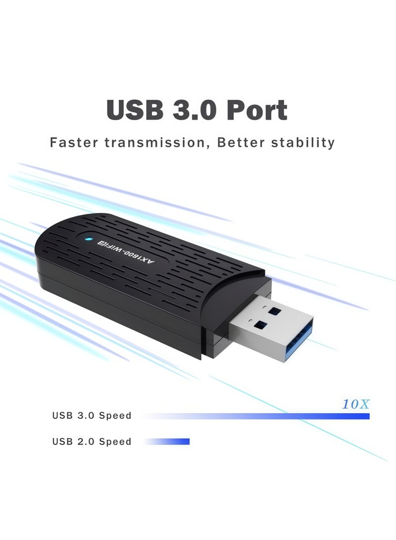 أورييل محول واي فاي لاسلكي USB AX1800 - مستقبل لاسلكي خارجي ثنائي النطاق 2.4 جيجاهرتز/5.8 جيجاهرتز بسرعة 1800 ميجابت في الثانية، بطاقة شبكة لاسلكية، واي فاي 6، منفذ USB 3.0، تقنية MU-MIMO، يدعم أجهزة الكمبيوتر المكتبية والمحمولة، متوافق مع نظامي التشغيل ويندوز 11 و10 فقط، لا يحتاج إلى تعريفات، يعمل بمجرد التوصيل والتشغيل - Image 3