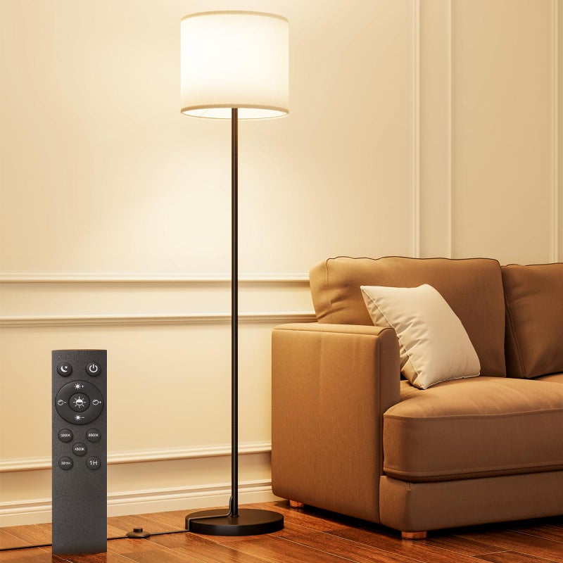 Keepsmile Dimmable Floor Lamps for LivingRoom with 12W LED Bulb, Foot Switch, Remote Custom Color Temperature Floor Light, Linen Shade Standing Lamps, Modern Tall Lamp for Office Bedroom Kid Room - Image 1