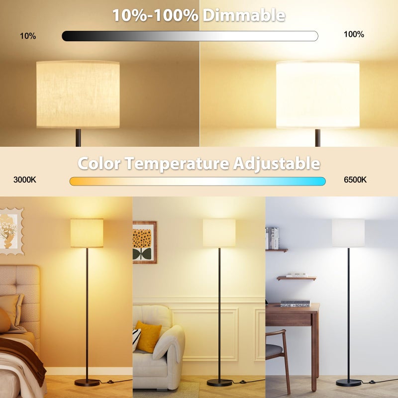 Keepsmile Dimmable Floor Lamps for LivingRoom with 12W LED Bulb, Foot Switch, Remote Custom Color Temperature Floor Light, Linen Shade Standing Lamps, Modern Tall Lamp for Office Bedroom Kid Room - Image 3