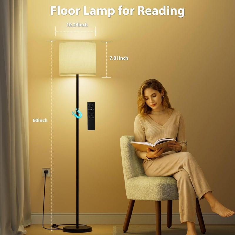 Keepsmile Dimmable Floor Lamps for LivingRoom with 12W LED Bulb, Foot Switch, Remote Custom Color Temperature Floor Light, Linen Shade Standing Lamps, Modern Tall Lamp for Office Bedroom Kid Room - Image 4