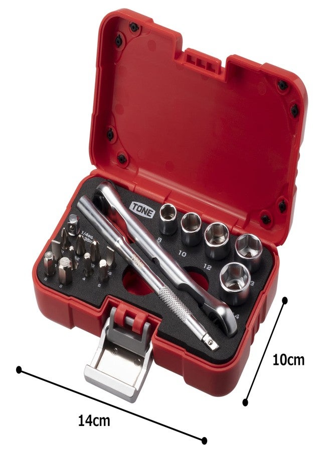 TONE Socket Wrench Bit Set MIX21620P 1/4" Inch Drive & 1/4" Hex Shank Bit Red 18-Piece - Image 3