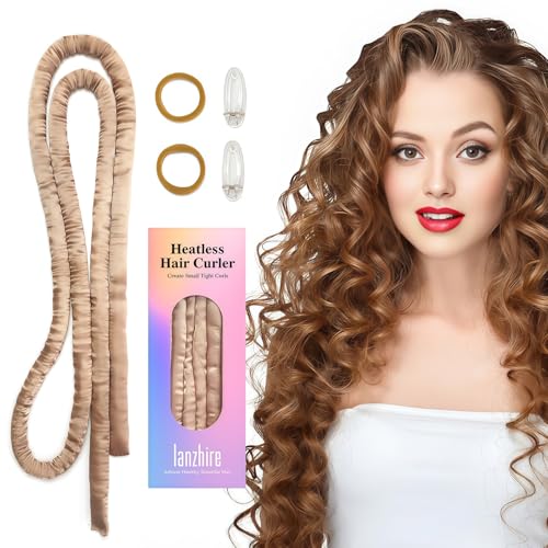 Lanzhire Heatless Curling Rod Headband for Long and Short Hair No Heat Overnight Curls with Thin Curlers to Sleep In Golden - Image 1