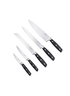 ALBERTO 5 KNIVES ACACIA WOOD KNIFE BLOCK W/5 STEEL KNIVES SET & SHARPNER  - Image 3