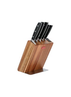 ALBERTO 5 KNIVES ACACIA WOOD KNIFE BLOCK W/5 STEEL KNIVES SET & SHARPNER  - Image 2
