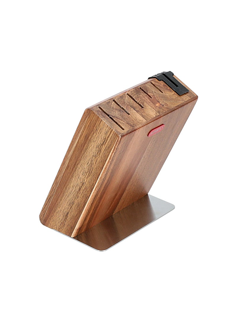5 KNIVES ACACIA WOOD KNIFE BLOCK W/5 STEEL KNIVES SET & SHARPNER