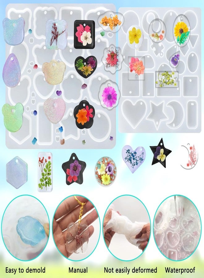 FineGood 2 Pcs Resin Molds Silicone with Keychain, Resin Keychain Molds Epoxy Resin Molds, Resin Jewelry Molds for Necklace Pendant Jewelry Making - Image 4