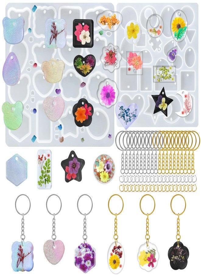 FineGood 2 Pcs Resin Molds Silicone with Keychain, Resin Keychain Molds Epoxy Resin Molds, Resin Jewelry Molds for Necklace Pendant Jewelry Making - Image 1