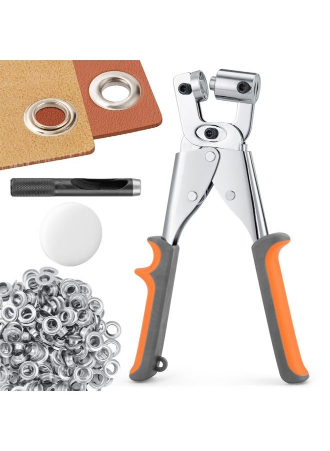 Ecraft Eyelet Plier Grommet Tool Kit: 3/8 Inch (10mm) Grommet with 500pcs Silver Grommets Press Handheld Puncher Plier Kits Eyelet Hole Punch Pliers Set Banner Maker Machine for Fabric Paper - Image 1