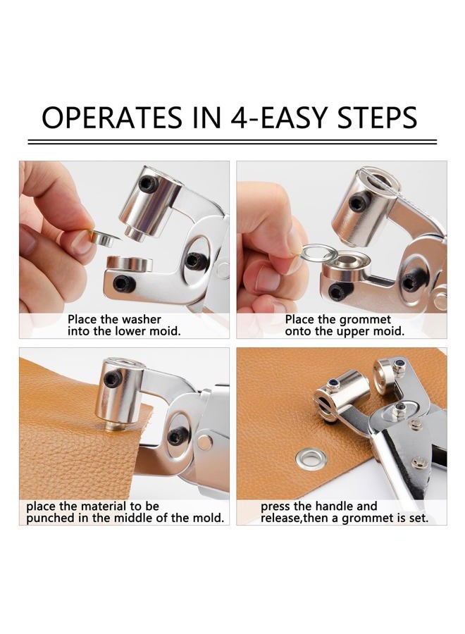 Ecraft Eyelet Plier Grommet Tool Kit: 3/8 Inch (10mm) Grommet with 500pcs Silver Grommets Press Handheld Puncher Plier Kits Eyelet Hole Punch Pliers Set Banner Maker Machine for Fabric Paper - Image 4