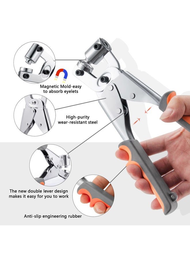 Ecraft Eyelet Plier Grommet Tool Kit: 3/8 Inch (10mm) Grommet with 500pcs Silver Grommets Press Handheld Puncher Plier Kits Eyelet Hole Punch Pliers Set Banner Maker Machine for Fabric Paper - Image 3