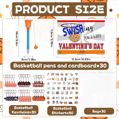 Gosodeny 30 Pack Basketball Party Favor Set with Mini Hoop Pens Keychains Stickers Exchange Cards and Gift Bags Bulk Gifts Sports Birthday Goodie Bag Fillers for Adult - Image 5