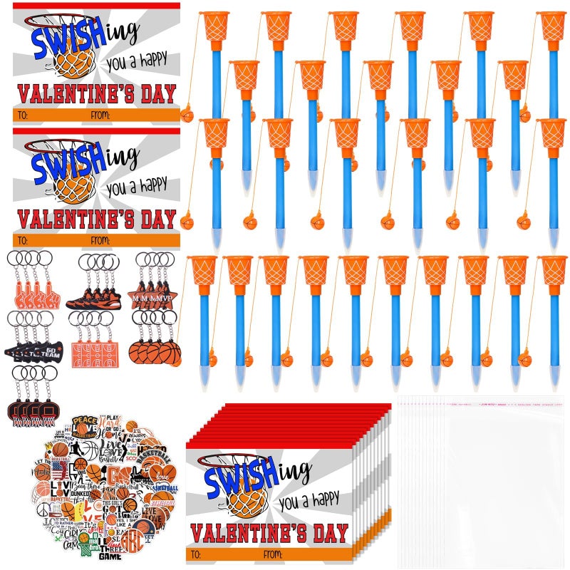 Gosodeny 30 Pack Basketball Party Favor Set with Mini Hoop Pens Keychains Stickers Exchange Cards and Gift Bags Bulk Gifts Sports Birthday Goodie Bag Fillers for Adult - Image 3