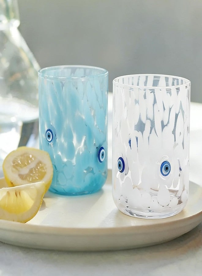 Whaline 2Pcs Evil Eye Icon Juice Glass 14 Oz Wine Glass Blue White Stemless Cocktail Drinking Cups for Home Party Favors Supplies - Image 1