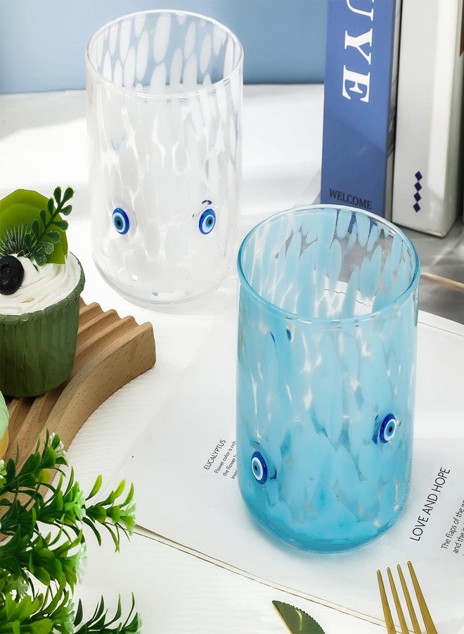 Whaline 2Pcs Evil Eye Icon Juice Glass 14 Oz Wine Glass Blue White Stemless Cocktail Drinking Cups for Home Party Favors Supplies - Image 3