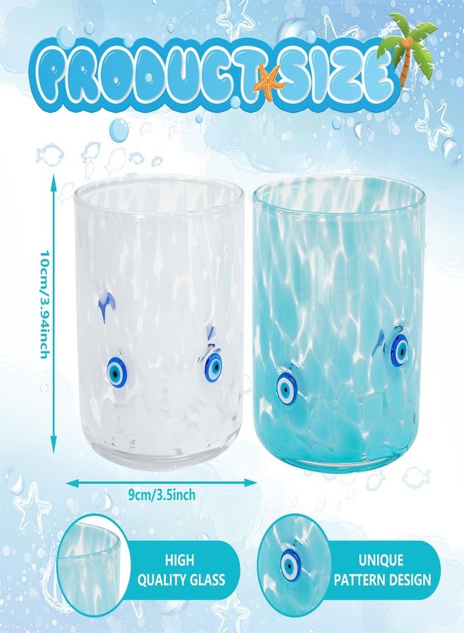 Whaline 2Pcs Evil Eye Icon Juice Glass 14 Oz Wine Glass Blue White Stemless Cocktail Drinking Cups for Home Party Favors Supplies - Image 2