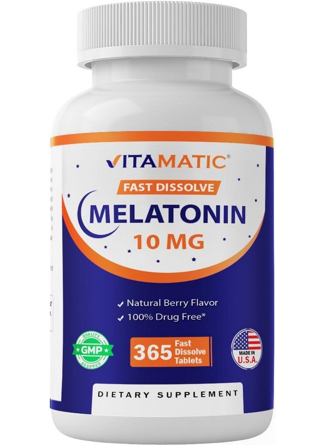 Vitamatic Melatonin 10 mg Tablets | Vegetarian, Non-GMO, Gluten-Free | 1-Year Supply | Natural Berry Flavor - 365 Tablets - Image 1