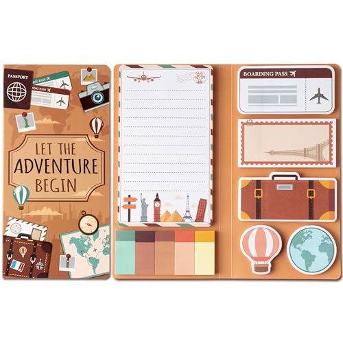 Xqumoi Let The Adventure Begin Sticky Notes Set - 550 Sheets - Travel Themed Self-Stick Notes Pads Divider Tabs Bundle Writing Memo Pads Journaling Planners Office Supplies Small Gift - Image 1
