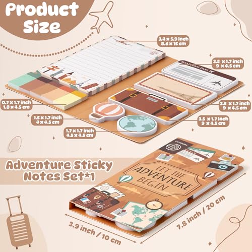 Xqumoi Let The Adventure Begin Sticky Notes Set - 550 Sheets - Travel Themed Self-Stick Notes Pads Divider Tabs Bundle Writing Memo Pads Journaling Planners Office Supplies Small Gift - Image 2