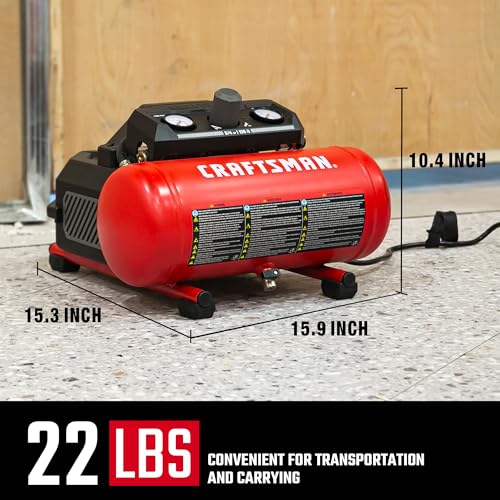 Craftsman Air Compressor 1.5 Gallon Portable, 3/4 HP, 1.5 CFM@90PSI, Max 125 PSI, Oil Free, Lightweight Air Compressor for DIY Workshop, Small Project - Image 3