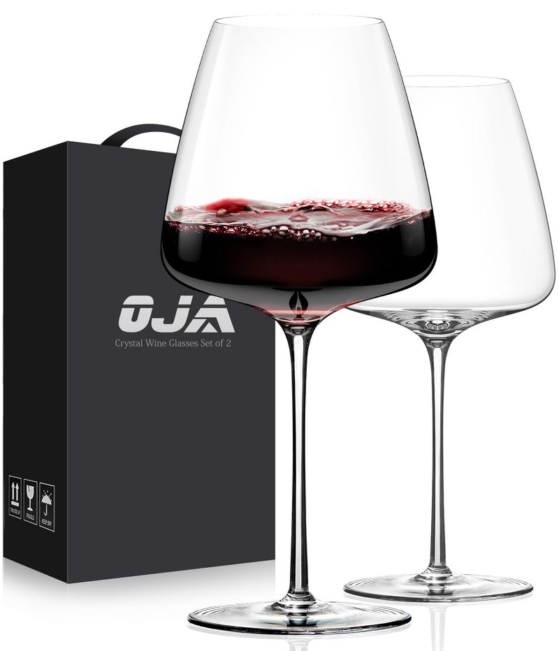 OJA Red Wine Glasses Set of 2 Large Burgundy Glasses 23 OZ Hand Blown Crystal Glass Light Clear Best for Wine tasting Birthday Christmas Anniversary Fathers Day - Image 2
