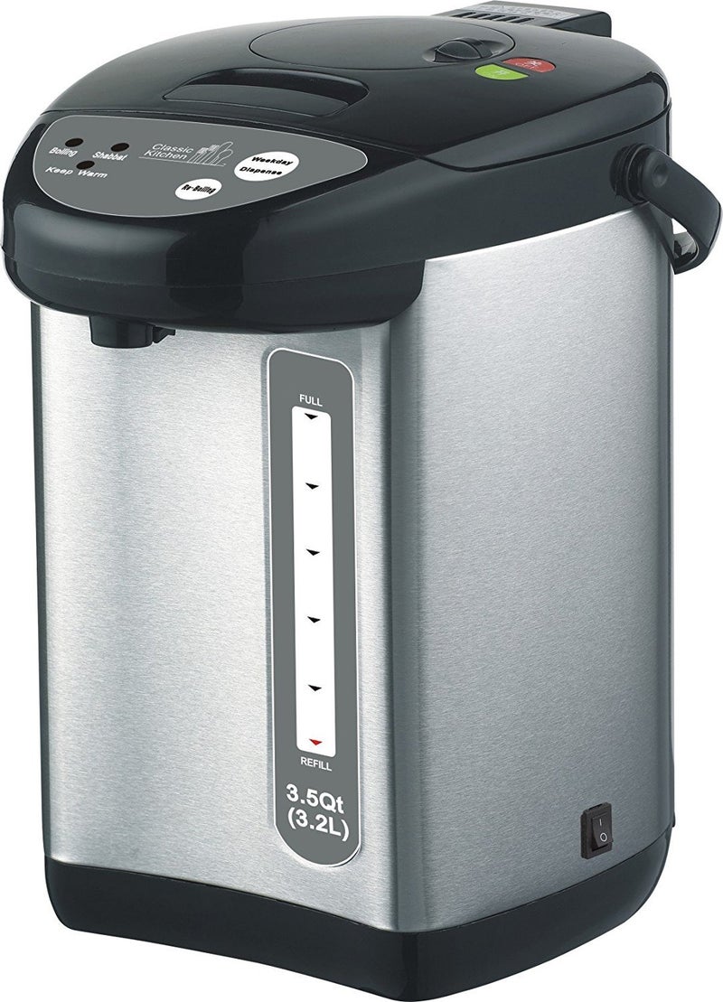 The Classic Kitchen غلاية كهربائية كلاسيكية CK321NP سعة 35QT 32L مع مضخة وموقد ماء ساخن من الفولاذ المقاوم للصدأ مع خاصية التوزيع التلقائي ووضع شبات