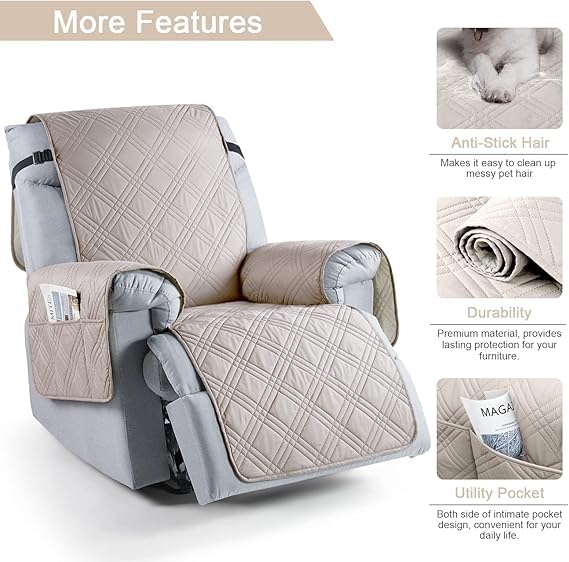 BLESSING PET SUPPLY TAOCOCO Recliner Chair Cover Oversized Recliner Covers for Large Recliner Chair with Double Straps Non Slip Reclining Chair Cover for Kids Pets Cream 236 - Image 4