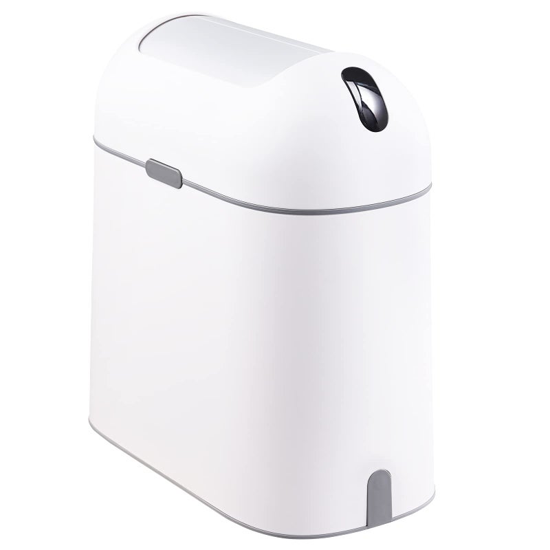 ELPHECO Bathroom Trash Can 25 Gallon Motion Sensor Waterproof Trash Bin with Butterfly lid Bathroom Decor Waste Basket Garbage Bin for Bedroom Kitchen and Office use White with Grey Button