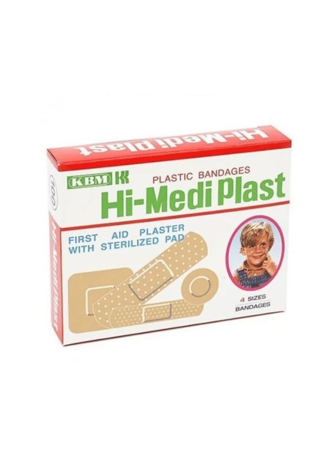 Hi Med Plast, Plastic Bandage, Flexible Dressing, Water Resistance Plaster, Ideal For First Aid Kit, 100pcs