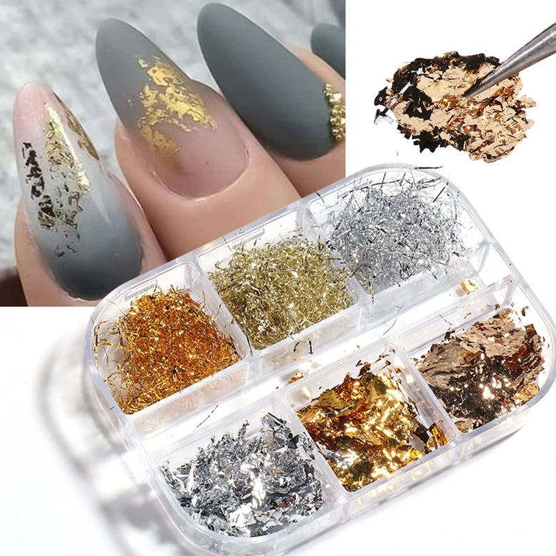Glitter Nail Foils Flakes Holographic Sparkly UltraThin Aluminum Foil Nail Decorations DIY 3D Nail Art Tips