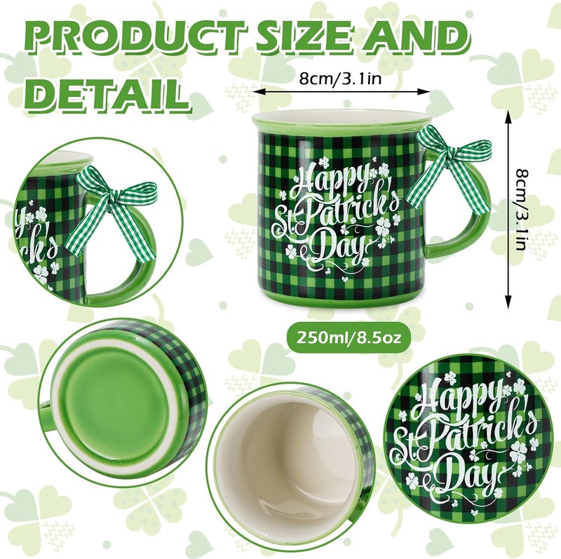 Whaline 6Pcs St. Patrick's Day Mini Coffee Mug with Ribbon Green Black Plaid Shamrock Hat Truck Mini Mug Irish Holiday Tiered Tray Decor for Holiday Table Centerpieces Decor Housewarming Gift - Image 2