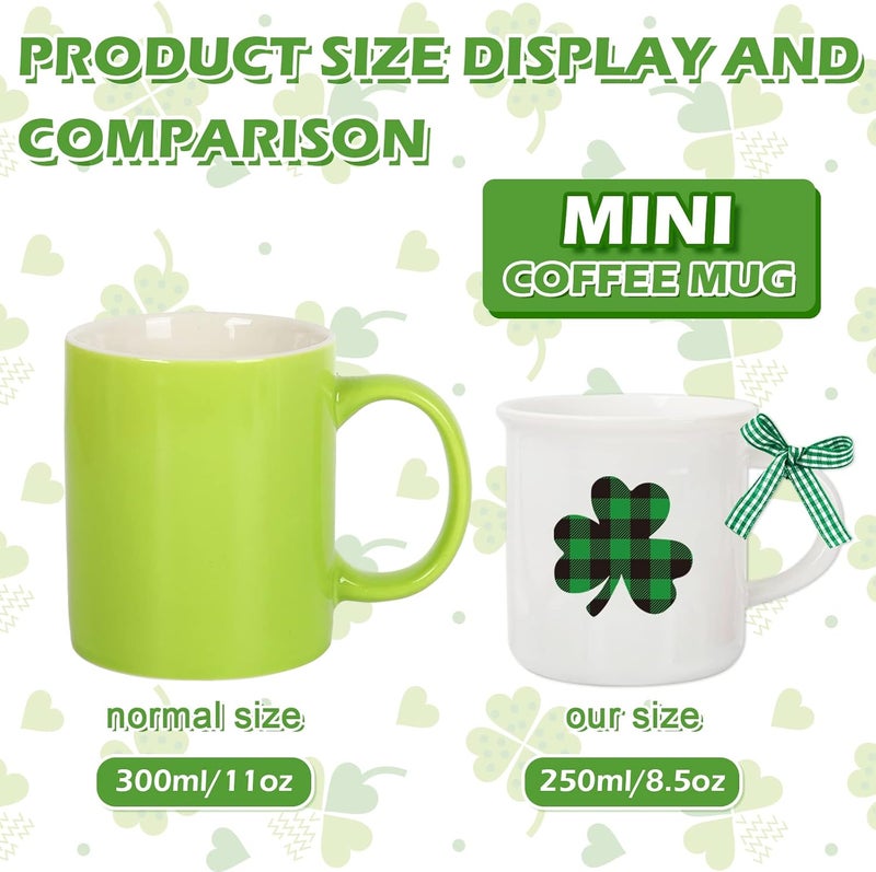 Whaline 6Pcs St. Patrick's Day Mini Coffee Mug with Ribbon Green Black Plaid Shamrock Hat Truck Mini Mug Irish Holiday Tiered Tray Decor for Holiday Table Centerpieces Decor Housewarming Gift - Image 3