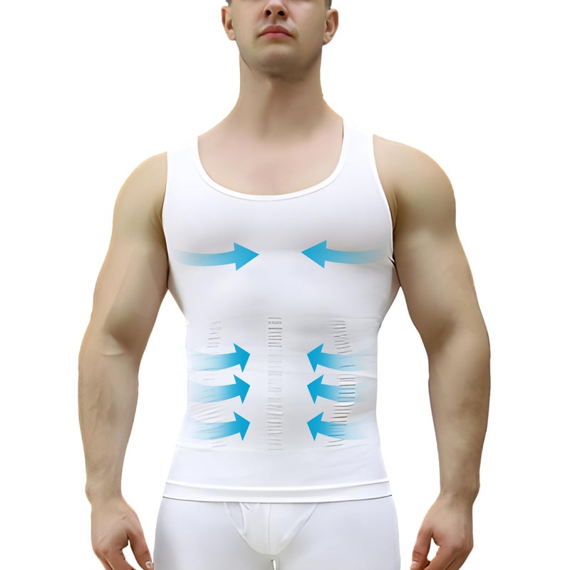 MEETYOO 1/2/3 Pack Shaper Slimming Tank Top Athletic Compression Shirt with Sleeveless Undershirts for Men, White, Medium - Image 4