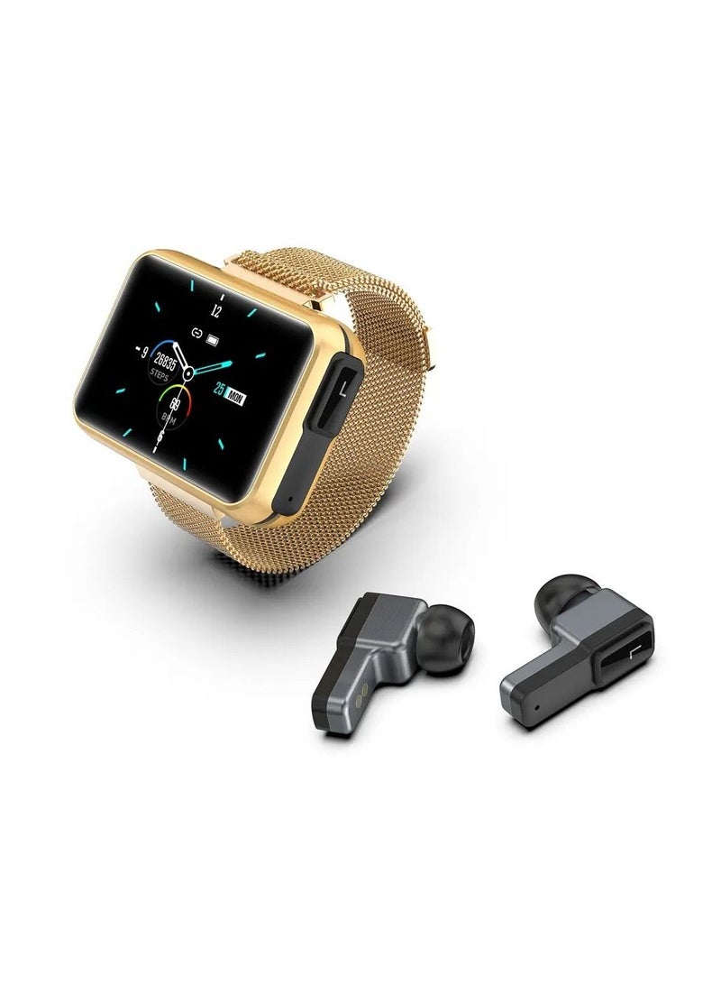 AROAQ T91 2 in 1 TWS Wireless Bluetooth Headset Smart Watch Men 1.4" Big DIY Screen Bluetooth 5.0 Headphone Fitness Tracker Smartwatch Gold - Image 1