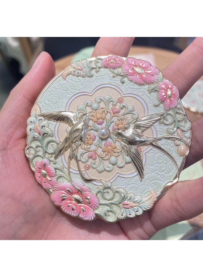 Chinese Style Swallow Embossed Compact Mirror, Retro Ornate Design, HD Portable Single-Sided Makeup Mirror - Image 1