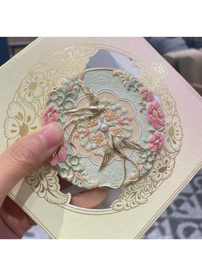 Chinese Style Swallow Embossed Compact Mirror, Retro Ornate Design, HD Portable Single-Sided Makeup Mirror - Image 4