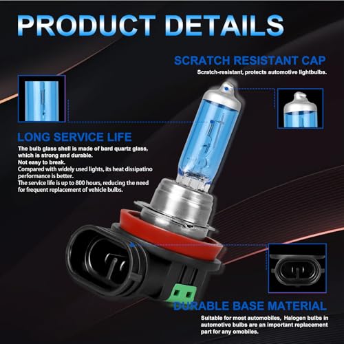 XRDHJI Fit for Nissan Altima 2007-2018 High Performance Halogen Headlight Bulbs,H11 High Low Beam Fog Light Replacement Bulb Kit,Plug N Play,Pack of 6 - Image 3