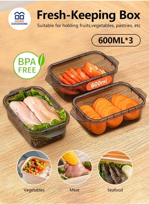 3pcs Refrigerator food storage box with lid 600ml, food plastic material, stackable, fruit, egg and vegetable storage tissue container