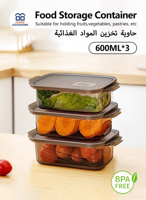3pcs Refrigerator food container with lid 600ml , food plastic material, stackable, fruit, egg and vegetable fridge organizer container.